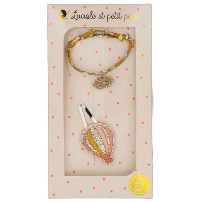 Coffret cadeau - Barrette Montgolfière et bracelet moutarde