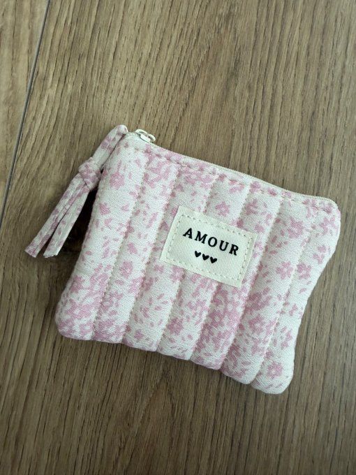 Porte monnaie Amour Fleuri rose pâle 
