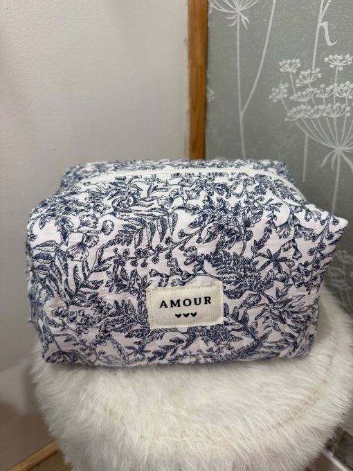 Trousse de toilette fleurie bleue
