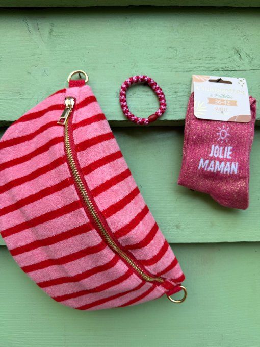 Sac banane rayures rose