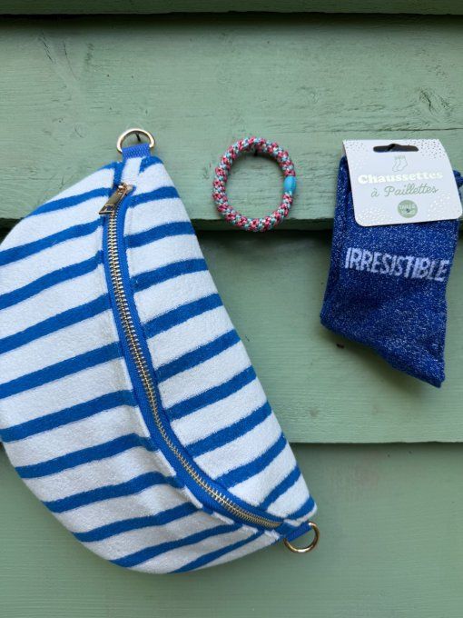 Sac banane rayures bleu 
