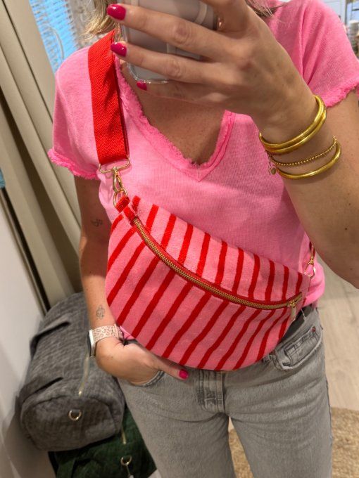 Sac banane rayures rose