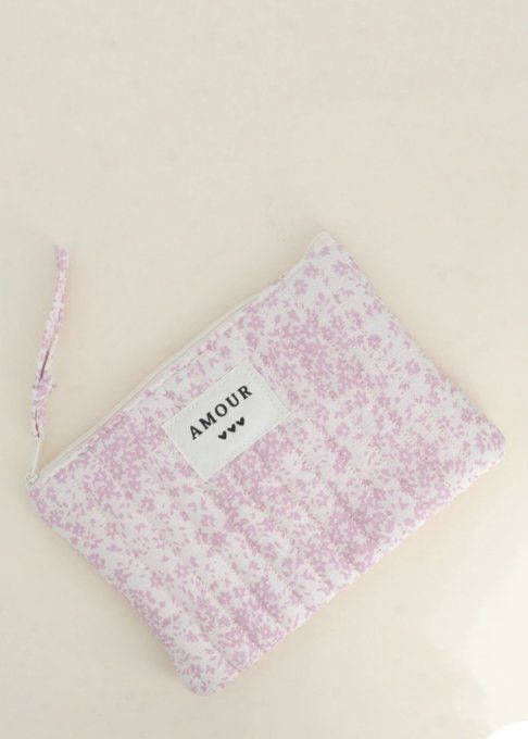 Trousse Amour fleurie rose