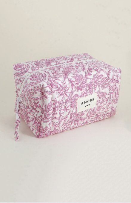 Trousse de toilette fleurie rose
