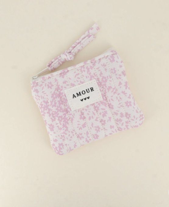 Porte monnaie Amour Fleuri rose pâle 