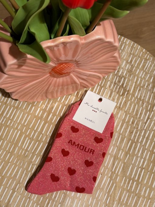 Chaussettes paillettes Amour rose