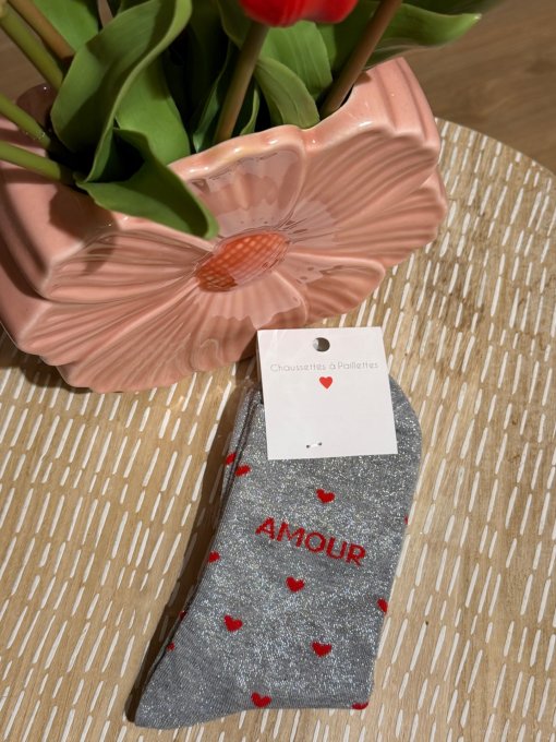 Chaussettes paillettes Amour gris