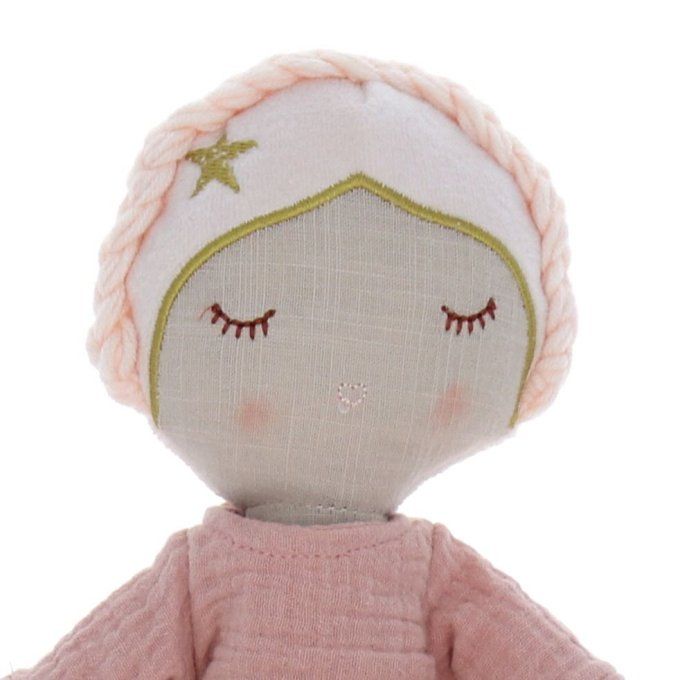 Poupée en tissu gaze de coton Lisette rose pâle