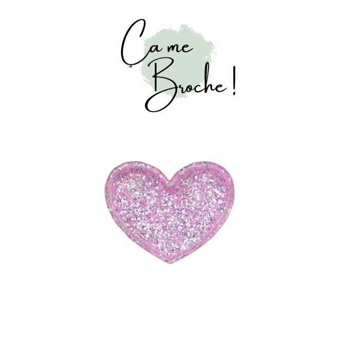 Broche coeur rose paillettes