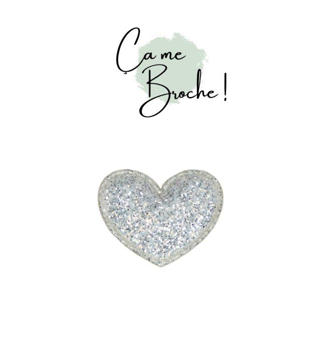 Broche coeur blanc paillettes
