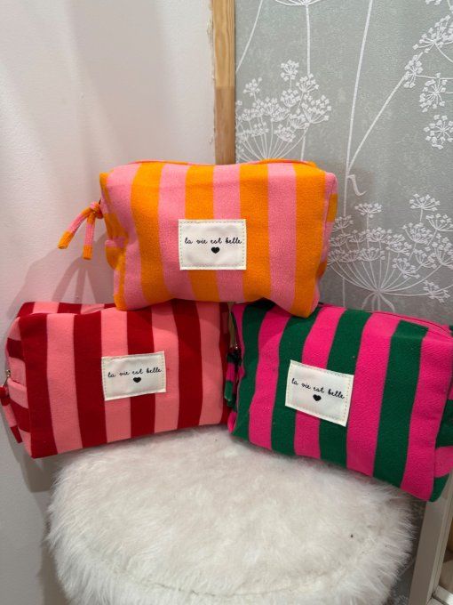 Trousse rayée La vie est belle 