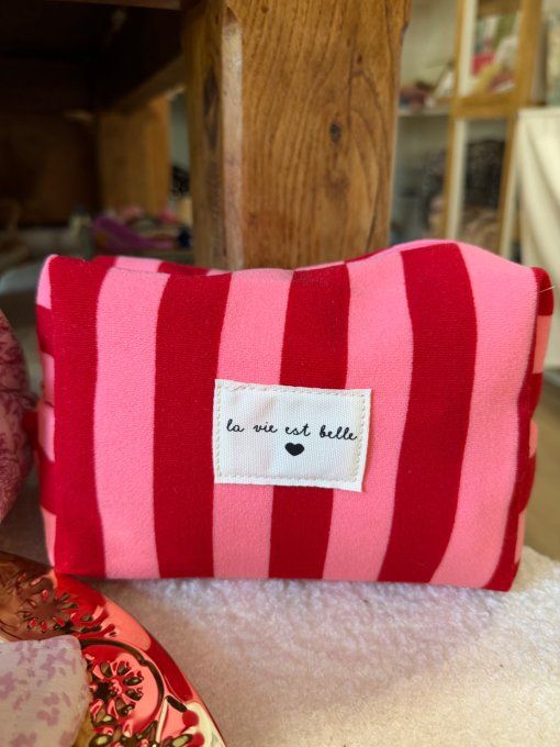 Trousse rayée La vie est belle 