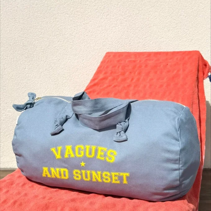 Sac polochon- Vagues and sunset - Bleu 