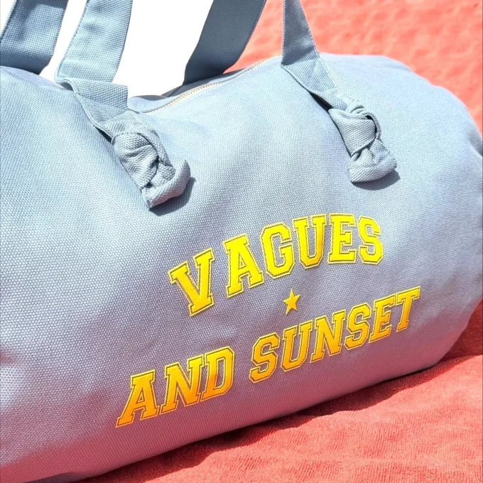 Sac polochon- Vagues and sunset - Bleu 