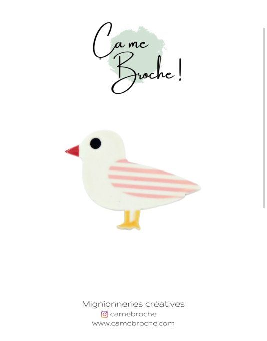 Broche Mouette marinière rose