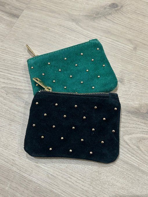 Porte monnaie cuir pois dorés