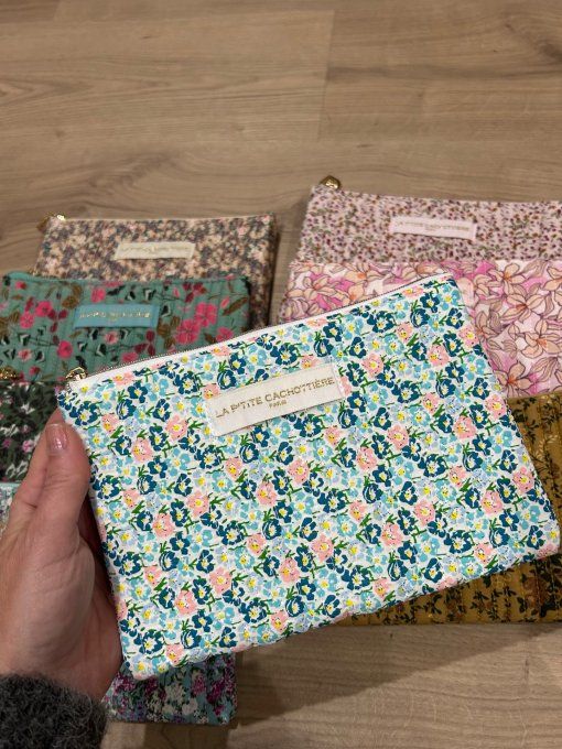 Pochette A5 coton matelassé Liberty bleu 