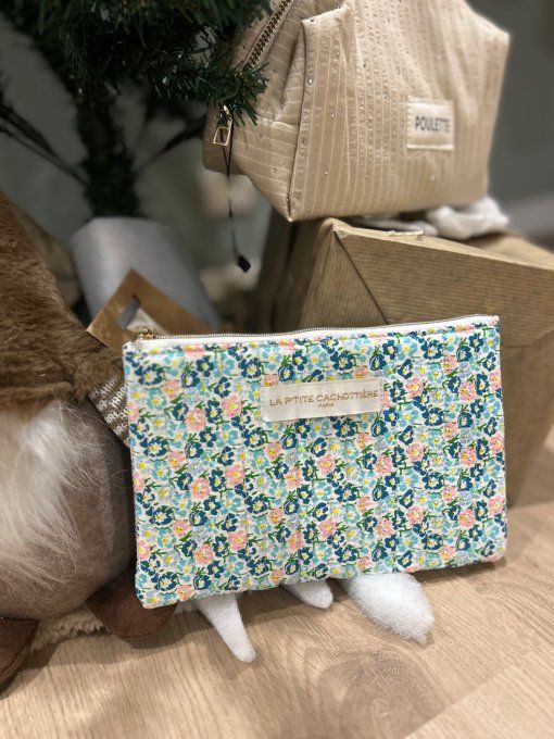 Pochette A5 coton matelassé Liberty bleu 