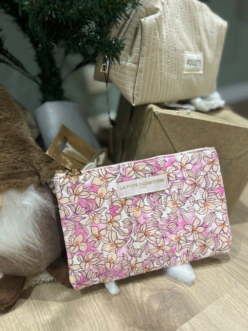 Pochette A5 coton matelassé Liberty rose 