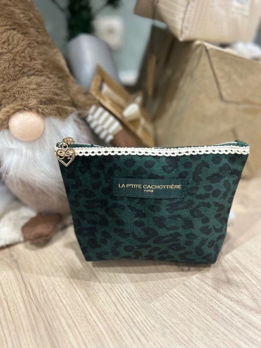 Pochette à franges velours léopard vert