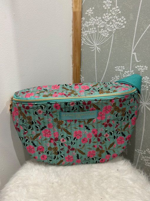 Sac banane coton matelassé Turquoise/Rose