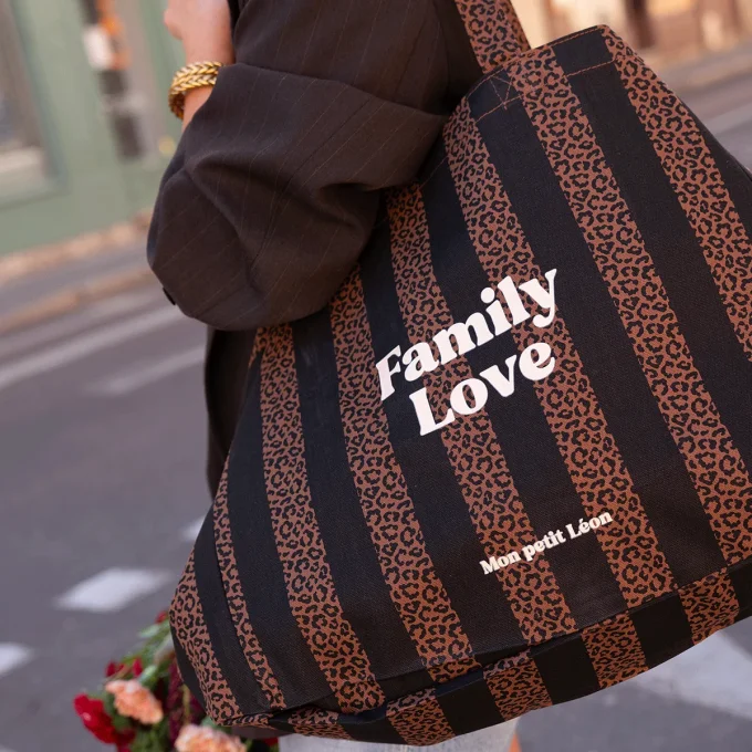 Cabas XXL - Léopard noir rayures - Family love 