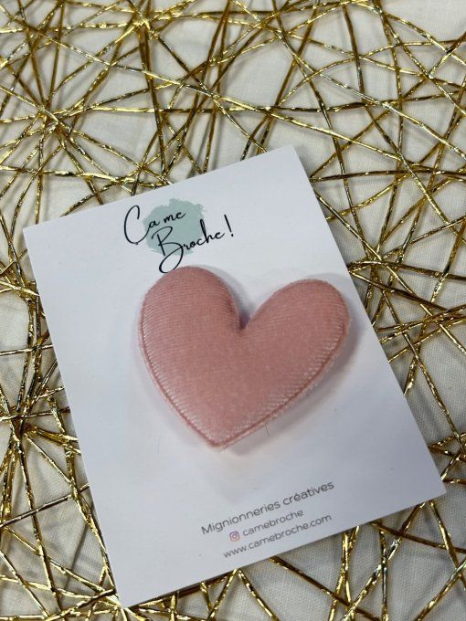 Broche coeur velours ROSE