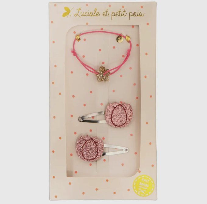 Coffret cadeau - Bracelet fuchsia & Barrettes tulipes