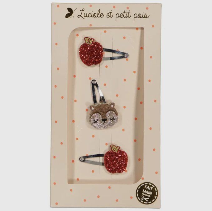 Coffret cadeau "Les trios" - Barrettes Pommes et Ecureuil