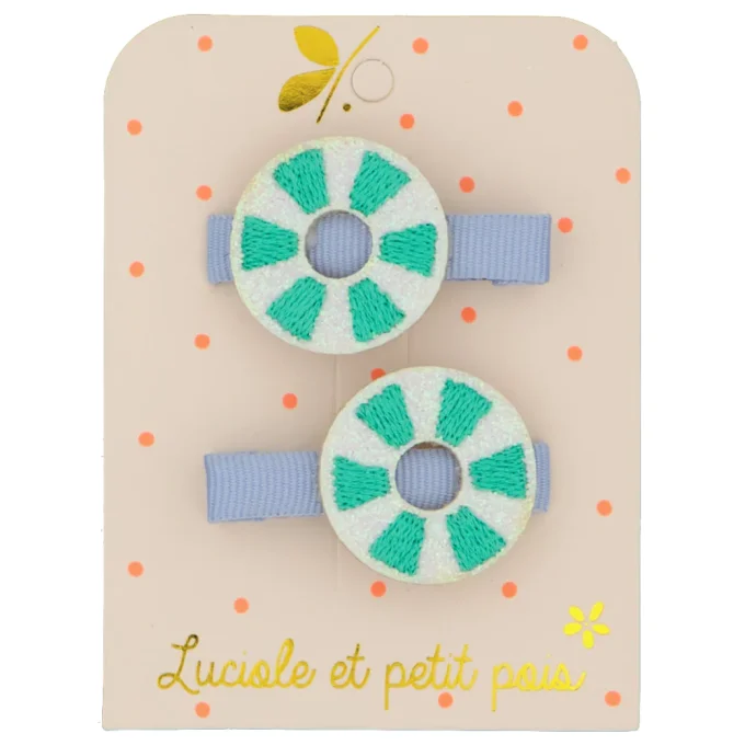 Barrettes bouées vert d'eau